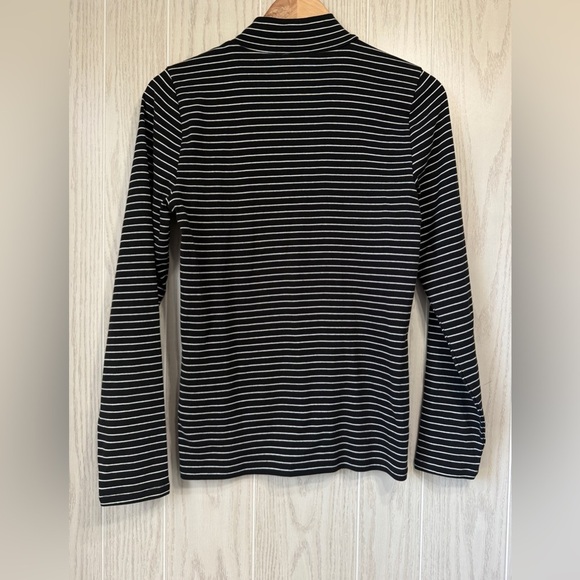 J. Crew Black Perfect-Fit Ribbed Striped Button Turtleneck. Size Medium NWT - Picture 3 of 3